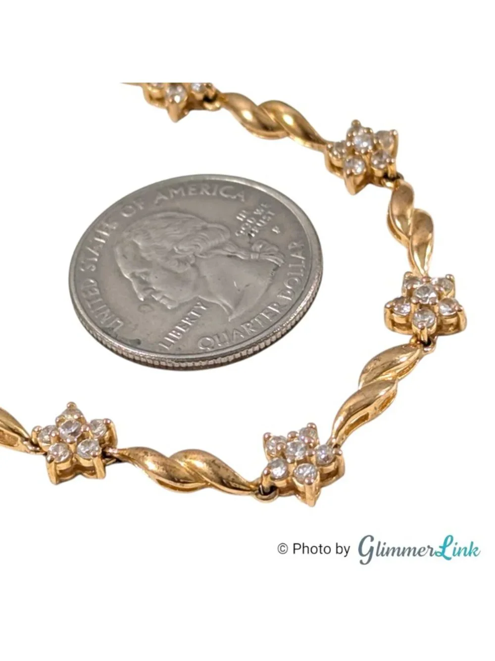 Ross Simons Gold Plated 925 Sterling CZ Floral Link Bracelet - Picture 5 of 10